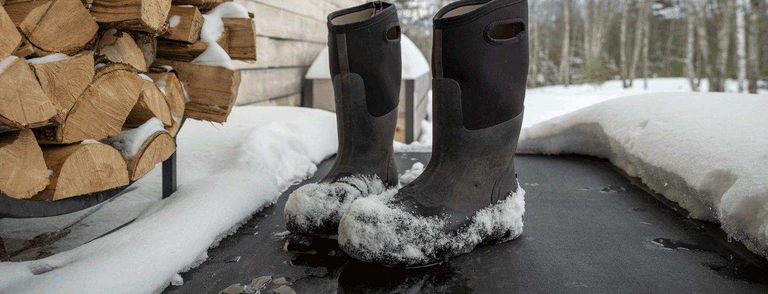 snow boots on heattrak snow melting mats walkway mats sidewalk mats boots