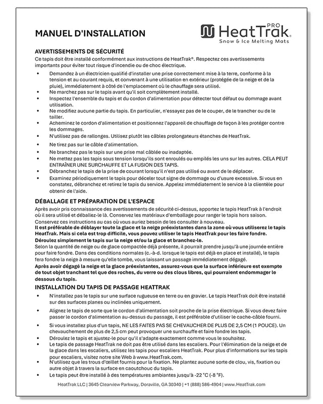 HeatTrak PRO Mats Instructions Cover French Version