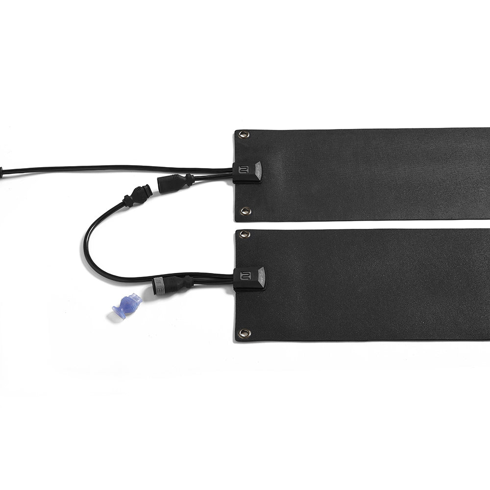 Electric mats daisy chain together, up to 14 amps, to create a custom snow removal system. You'll need one mat for each step. Simply connect the mats together to activate the power of your custom snow melting system. The mats connect to a Power Unit, and the Power Unit connects to your outside 120V electrical socket. A light tester at the end of the chain of mats ensures your mats are connected and working properly. 